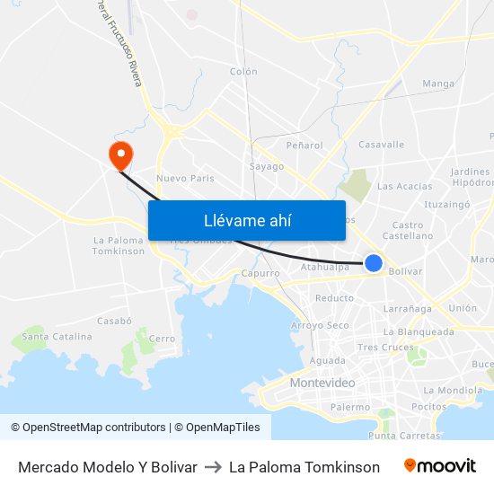 Mercado Modelo Y Bolivar to La Paloma Tomkinson map