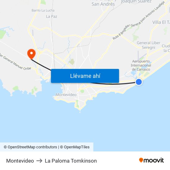 Montevideo to La Paloma Tomkinson map