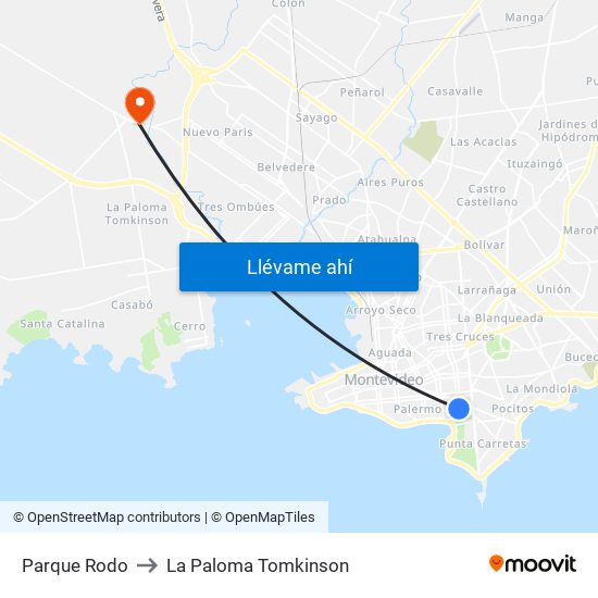 Parque Rodo to La Paloma Tomkinson map