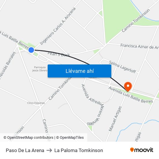 Paso De La Arena to La Paloma Tomkinson map