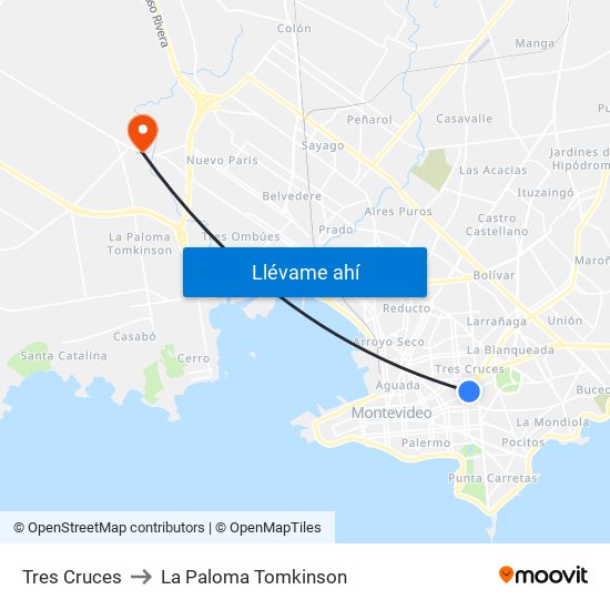 Tres Cruces to La Paloma Tomkinson map