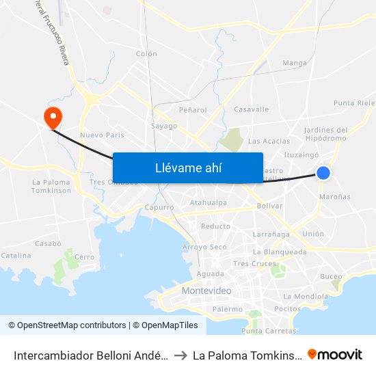 Intercambiador Belloni Andén 4 to La Paloma Tomkinson map