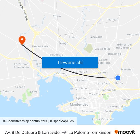 Av. 8 De Octubre & Larravide to La Paloma Tomkinson map