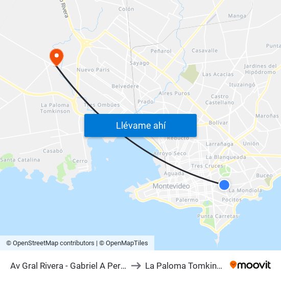 Av Gral Rivera - Gabriel A Pereira to La Paloma Tomkinson map