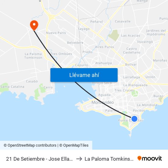 21 De Setiembre - Jose Ellauri to La Paloma Tomkinson map