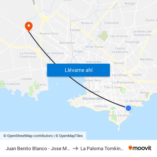 Juan Benito Blanco - Jose Marti to La Paloma Tomkinson map