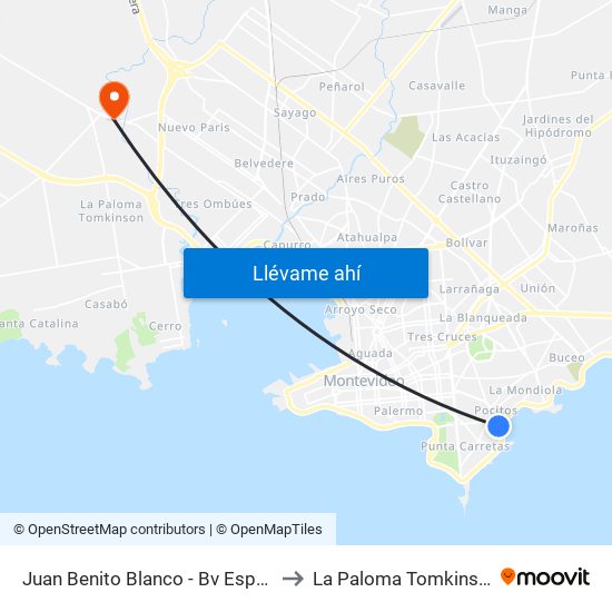 Juan Benito Blanco - Bv España to La Paloma Tomkinson map