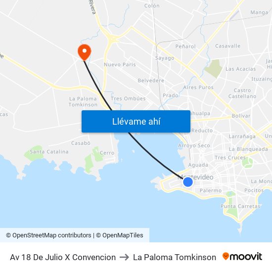 Av 18 De Julio X Convencion to La Paloma Tomkinson map