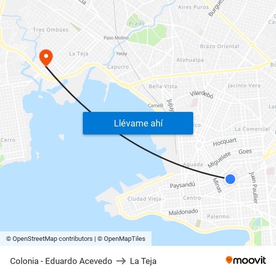Colonia - Eduardo Acevedo to La Teja map