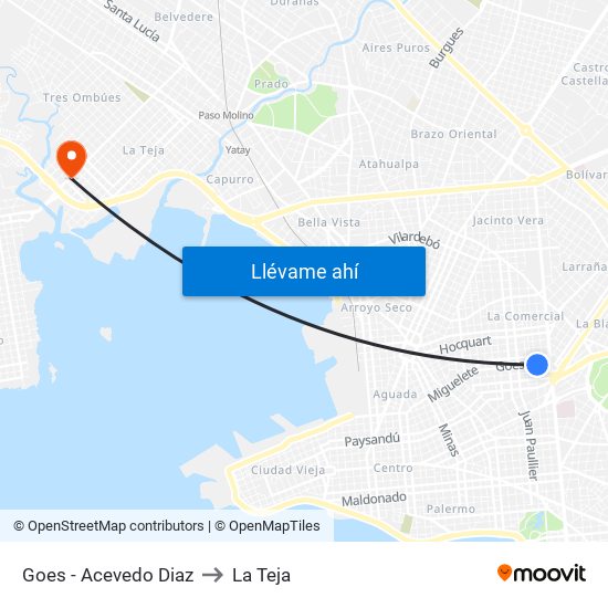 Goes - Acevedo Diaz to La Teja map