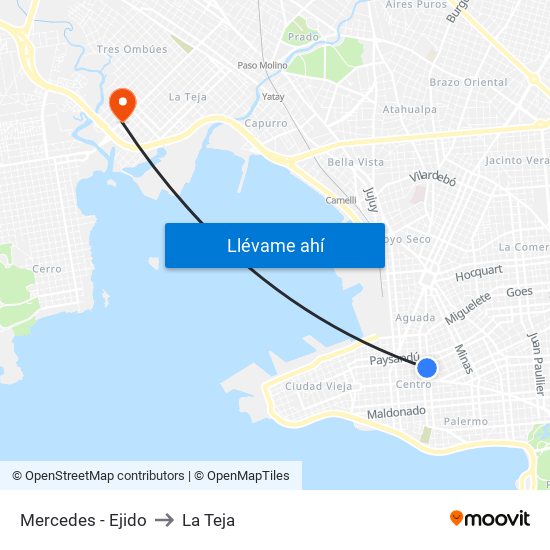 Mercedes - Ejido to La Teja map