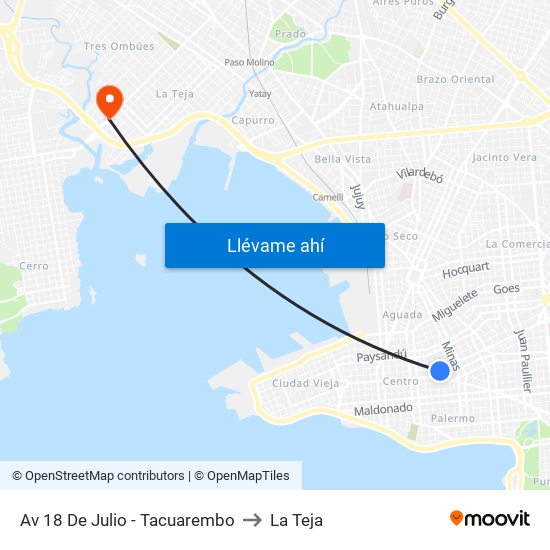 Av 18 De Julio - Tacuarembo to La Teja map
