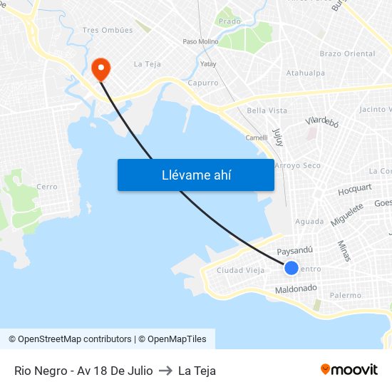 Rio Negro - Av 18 De Julio to La Teja map