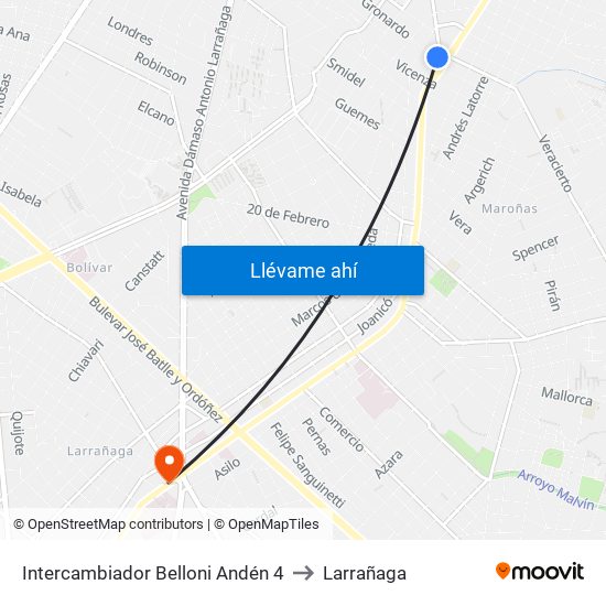 Intercambiador Belloni Andén 4 to Larrañaga map