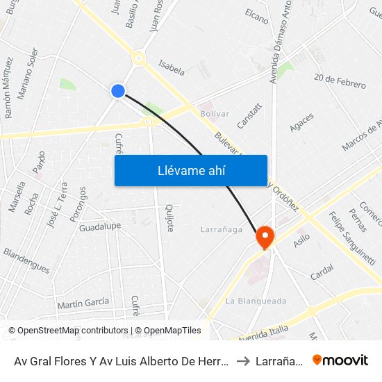 Av Gral Flores Y Av Luis Alberto De Herrera to Larrañaga map