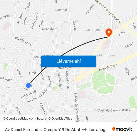 Av Daniel Fernandez Crespo Y 9 De Abril to Larrañaga map