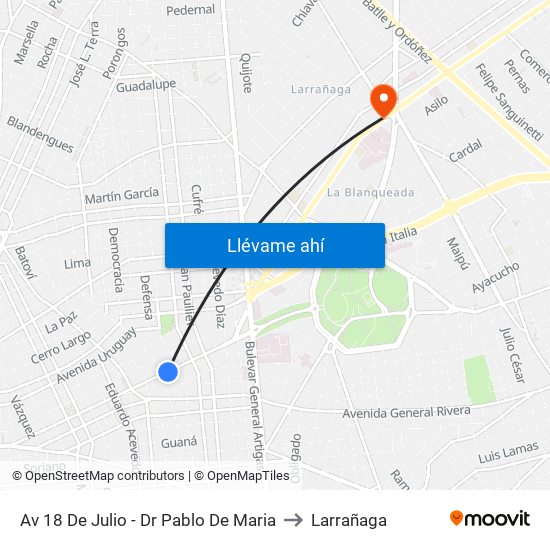 Av 18 De Julio - Dr Pablo De Maria to Larrañaga map