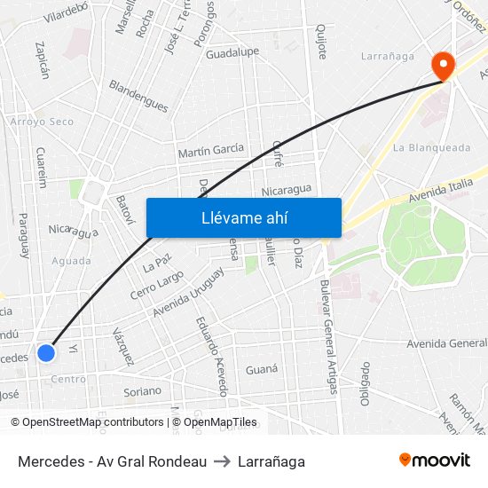 Mercedes - Av Gral Rondeau to Larrañaga map