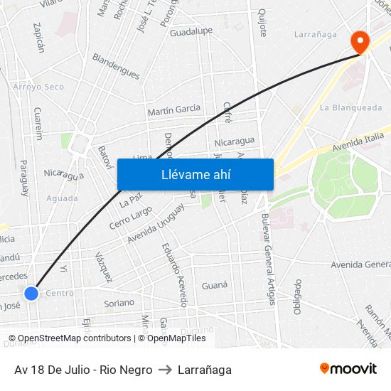 Av 18 De Julio - Rio Negro to Larrañaga map