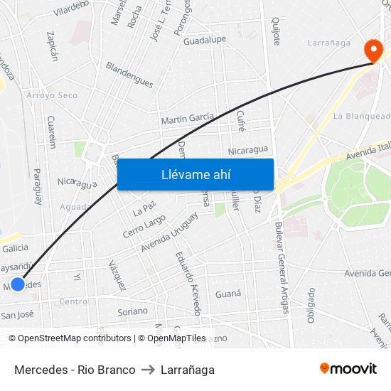 Mercedes - Rio Branco to Larrañaga map