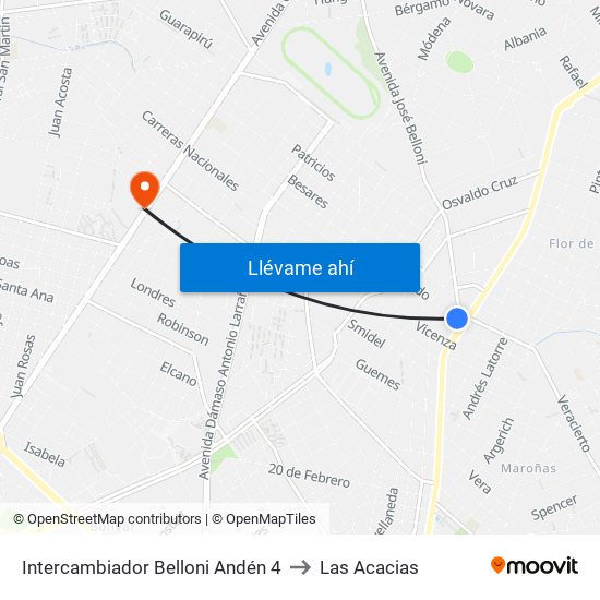 Intercambiador Belloni Andén 4 to Las Acacias map