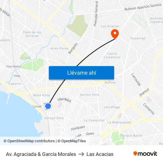 Av. Agraciada & García Morales to Las Acacias map