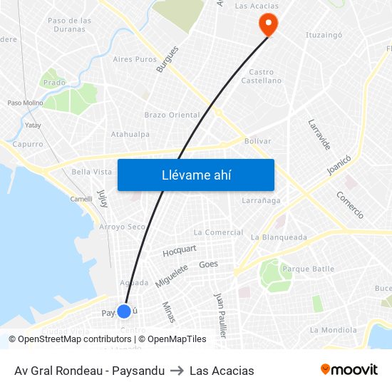 Av Gral Rondeau - Paysandu to Las Acacias map