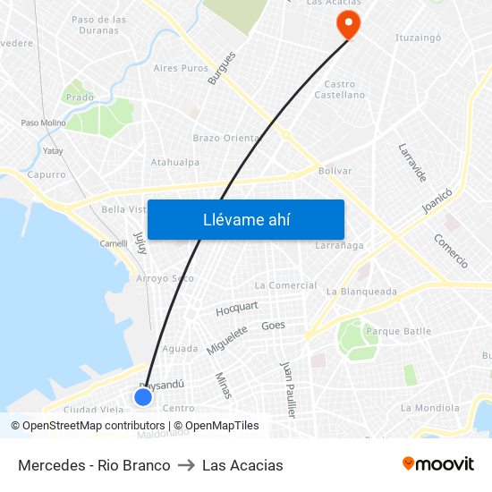 Mercedes - Rio Branco to Las Acacias map