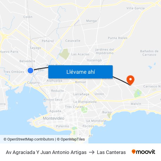 Av Agraciada Y Juan Antonio Artigas to Las Canteras map