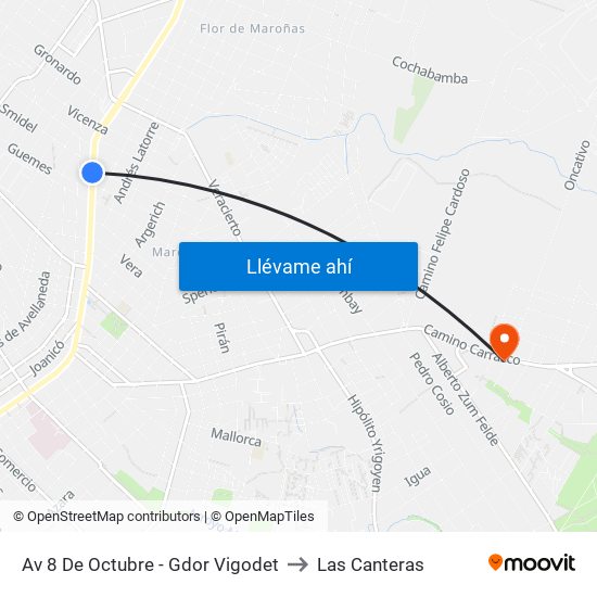 Av 8 De Octubre - Gdor Vigodet to Las Canteras map