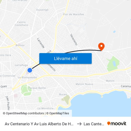 Av Centenario Y Av Luis Alberto De Herrera to Las Canteras map