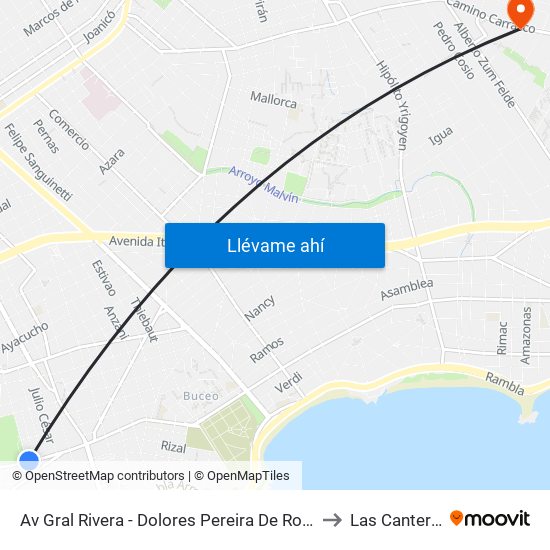 Av Gral Rivera - Dolores Pereira De Rossell to Las Canteras map