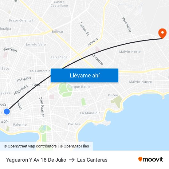 Yaguaron Y Av 18 De Julio to Las Canteras map