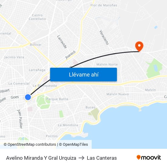 Avelino Miranda Y Gral Urquiza to Las Canteras map