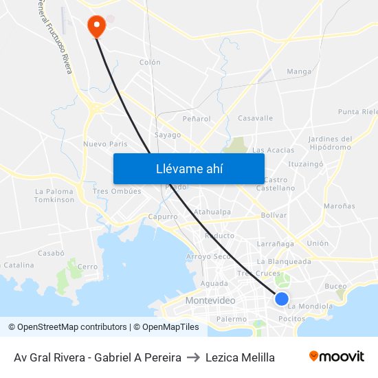 Av Gral Rivera - Gabriel A Pereira to Lezica Melilla map