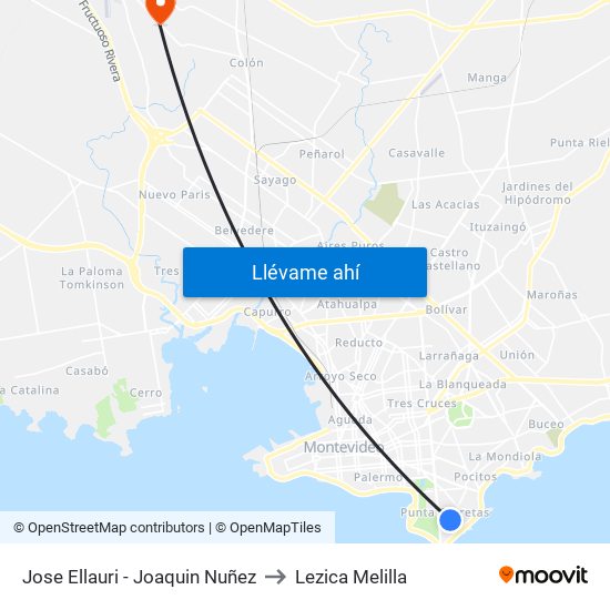 Jose Ellauri - Joaquin Nuñez to Lezica Melilla map