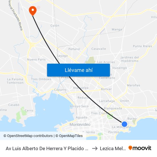 Av Luis Alberto De Herrera Y Placido Ellauri to Lezica Melilla map
