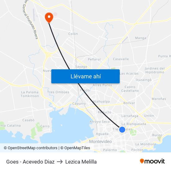 Goes - Acevedo Diaz to Lezica Melilla map