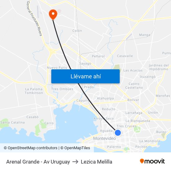 Arenal Grande - Av Uruguay to Lezica Melilla map