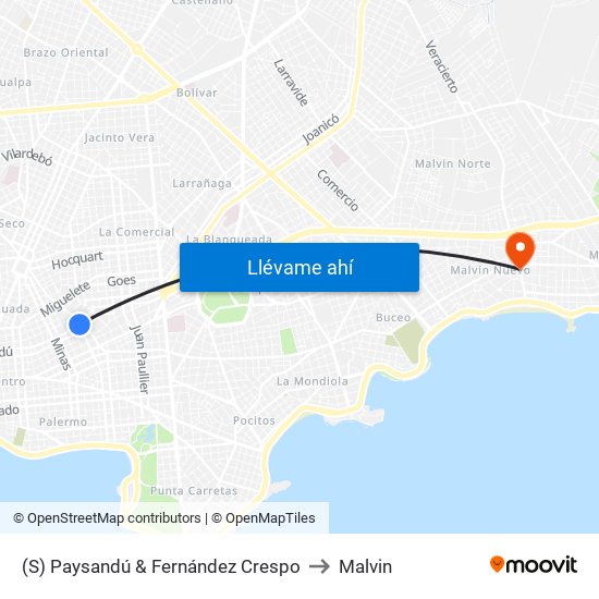 (S) Paysandú & Fernández Crespo to Malvin map