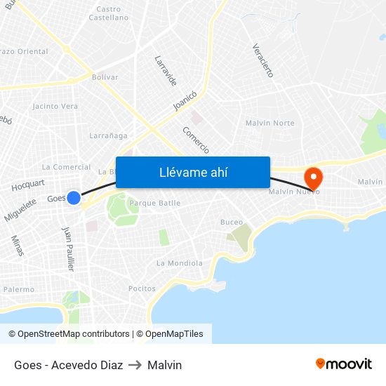 Goes - Acevedo Diaz to Malvin map