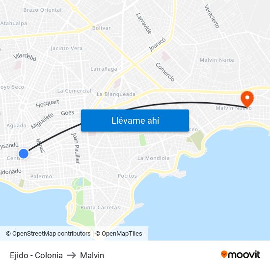 Ejido - Colonia to Malvin map