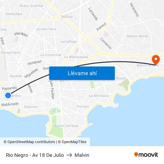 Rio Negro - Av 18 De Julio to Malvin map