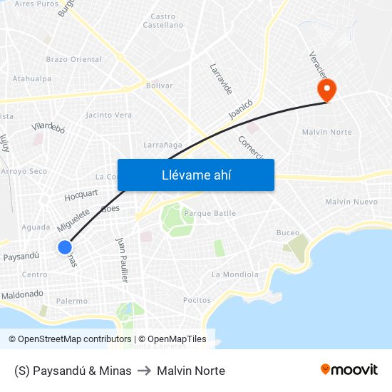 (S) Paysandú & Minas to Malvin Norte map