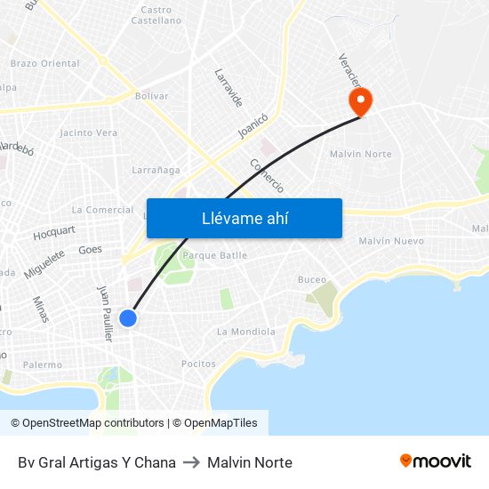 Bv Gral Artigas Y Chana to Malvin Norte map