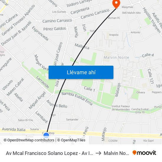 Av Mcal Francisco Solano Lopez - Av Italia to Malvin Norte map