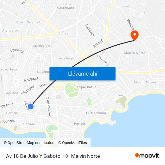 Av 18 De Julio Y Gaboto to Malvin Norte map