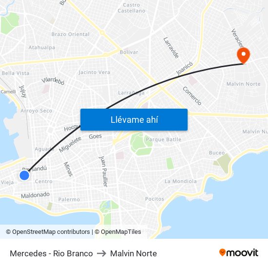 Mercedes - Rio Branco to Malvin Norte map