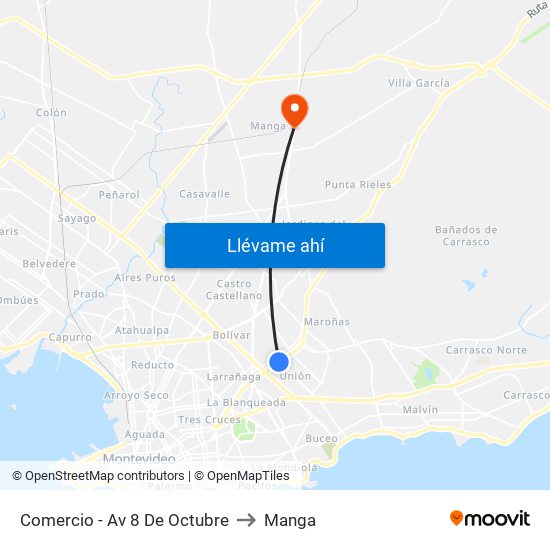 Comercio - Av 8 De Octubre to Manga map