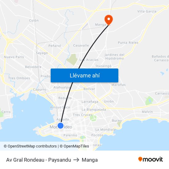 Av Gral Rondeau - Paysandu to Manga map